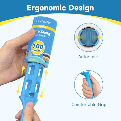 Swihauk 600 Sheets Extra Sticky Lint Rollers for Pet Hair, Easy Spiral Tear Lint Roller for Clothes with Ergonomic Handle,...