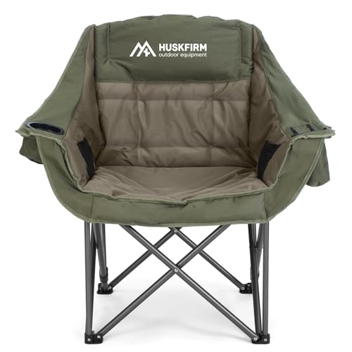 Huskfirm Oversized Camping Chair Padded Camping Chairs Heavy-Duty Foldable Camping Chairs with Cup Holder and Cooler Bag P...