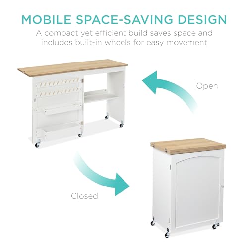 Best Choice Products Folding Sewing Table Multipurpose Craft Station & Side Desk with Compact Design, Wheels, Shelves, Sto...