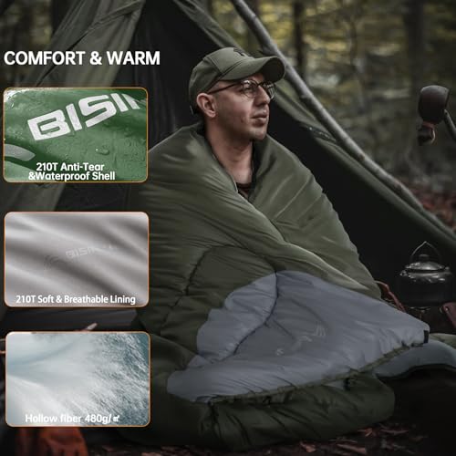 BISINNA 0 Degree Winter Sleeping Bags(480GSM) for Adults-Cold Weather Camping Sleeping Bag-Comfortable Warm Portable Sleep...