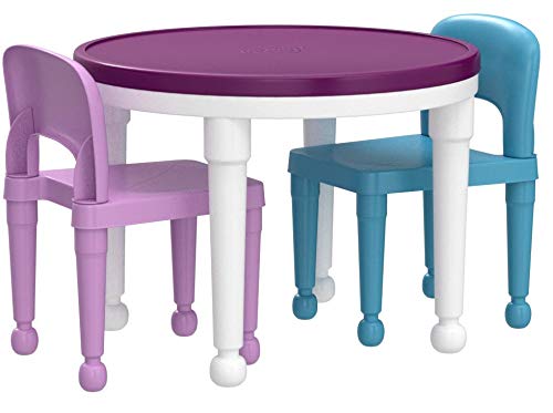 Humble Crew, White/Blue/Pink Kids 2-in-1 Plastic Building Blocks-Compatible Activity Table and 2 Chairs Set, Light Colors