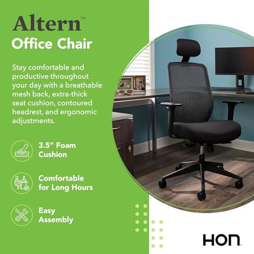 HON Altern Ergonomic Office Chair with Headrest, Arms, Wheels, Foam Cushion Seat, Mid Back Home Office Desk Chair Comfy, G...