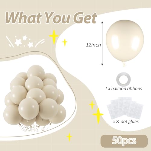 50pcs Sand White Balloons, 12inch White Sand Party Latex Balloon, Helium Ivory Balloons for Birthday Wedding Baby Shower G...