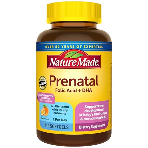 Nature Made Prenatal with Folic Acid + DHA, Prenatal Vitamin and Mineral Supplement for Daily Nutritional Support, 110 Sof...