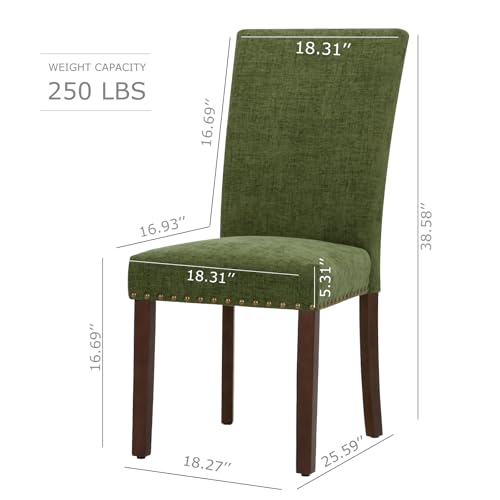 COLAMY Upholstered Parsons Dining Chairs Set of 4, Fabric Dining Room Kitchen Side Chair with Nailhead Trim and Wood Legs - Green