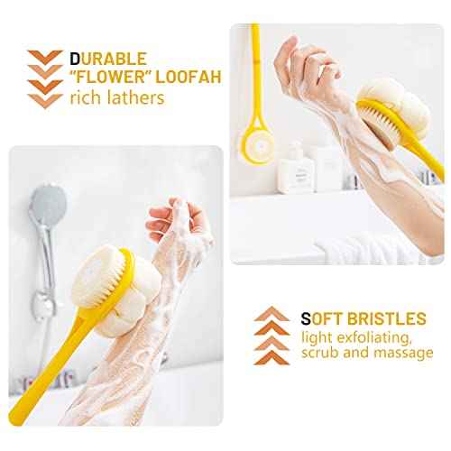Shower Body Brush,Soft Bristles and Beautiful Pumpkin Loofah 14¡± Long Handle Back Scrubber Bath Mesh Sponge for Skin Exfoliating Bath,Massage Bristles Suitable for Wet or Dry,Men and Women (Grey)