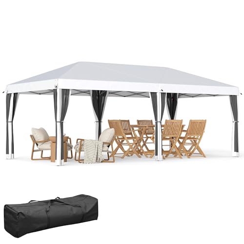 Outsunny 10' x 20' Pop Up Canopy Tent with Netting, Heavy Duty Large Party Tent, Instant Sun Shelter with Carry Bag for Ba...