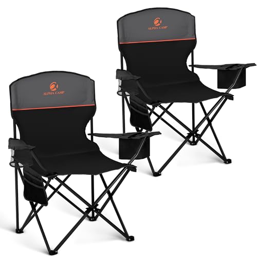 ALPHA CAMP Camping Chair 2 Pack Portable Chair with 3-Can Cooler Folding Chair with Side Pocket and Cup Holder, Collapsibl...