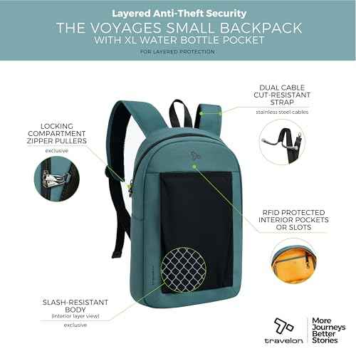 Travelon Anti-Theft The Voyages Small Backpack with XL Water Bottle Pocket