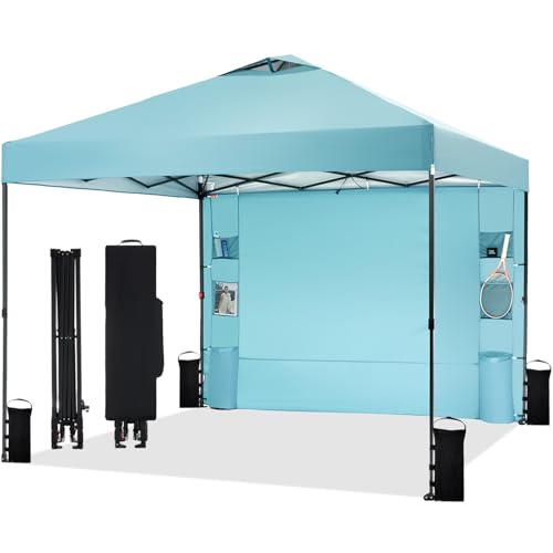 Tunbne 10'x10' Pop Up Canopy Tent with 1 Sidewall and 6 Pockets, One Push Setup, Instant Shade Tent with Vented Roof for B...