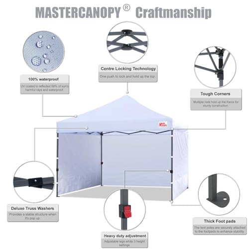 MASTERCANOPY Heavy Duty Pop up Canopy Tent with Sidewalls (10x10,White)