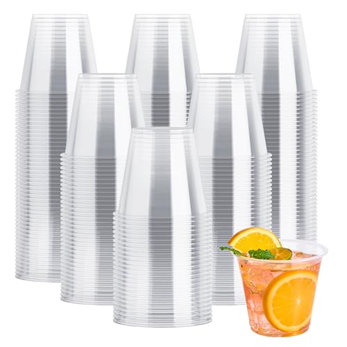 JOLLY CHEF 300 Pack Clear Plastic Cups, 9 oz Crystal Clear PET Party Cups, Classic Clear Disposable Wine Cups for Wedding,...