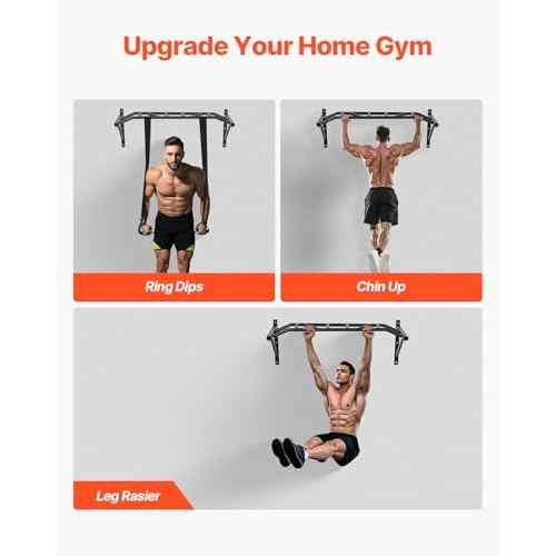 VEVOR Pull Up Bar, Multi-Grip Wall Mounted Pull Ups, 50 in Width Multifunctional Chin Up Training Station, Heavy Duty Steel Upper Body Workout Bars with Hangers, 440 lbs Weight Capacity, for Home Gym