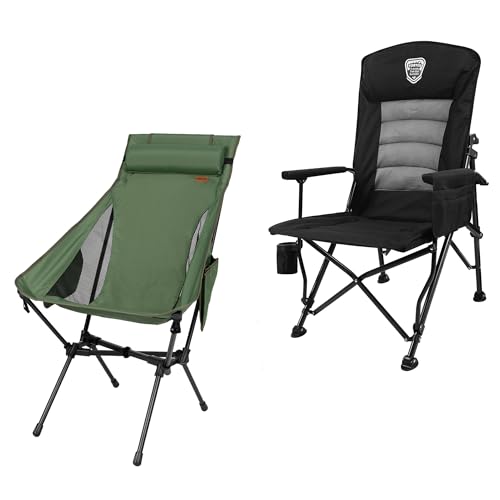 TOBTOS Heavy Duty & High Back Camping Chair Bundle – Oversized Folding Chair with Adjustable High Backrest + Portable Supp...