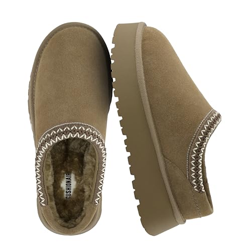 CUSHIONAIRE Kabuki Platform Boots Genuine Suede Fuzzy Mule Slippers for Women with Memory Foam | Indoor/Outdoor Womens Sli...