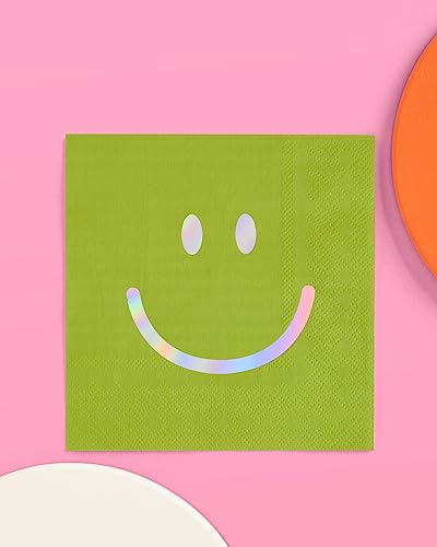 xo, Fetti Smile Party Napkins, 3-ply, 24 pcs - Happy Rainbow Birthday Party Decorations, Cute Bachelorette Party, Cool Coc...