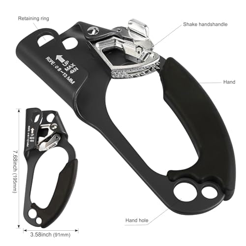 QKURT Mountaineering Climbing Hand Ascender, Right Hand Ascender Rock Climbing Tree Arborist Rappelling Gear Equipment Rop...
