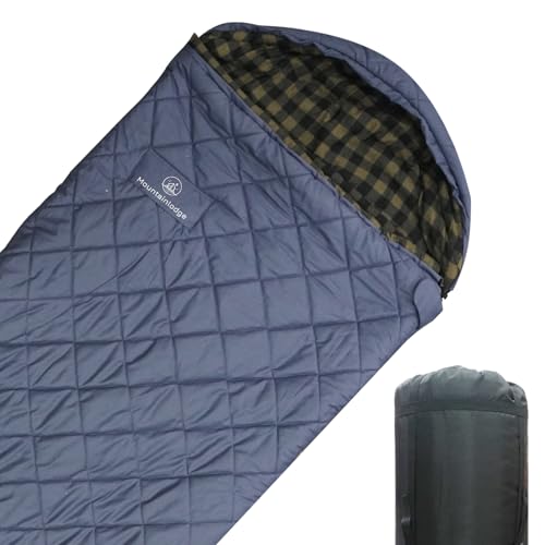 Mountainlodge 100% Cotton Shell and Lining Sleeping Bag for Adult Cold Weather with Compression Bag&Carry Bag for Camping,...