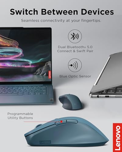 Lenovo Yoga Pro Mouse, Bluetooth, USB-C Rechargable, Dual Mode Bluetooth, 6 Button, Right Handed Design, Ergonomic Design,...