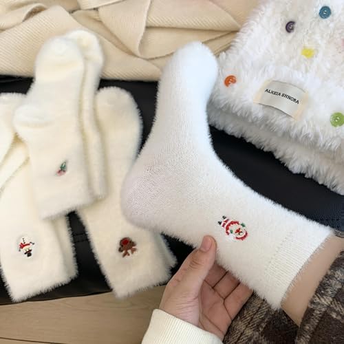 5 Pairs Christmas Women's Bow Fuzzy Socks Winter Soft Slipper Socks Stuff Fluffy Thick Spa Home Sleeping