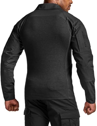 CQR Men's Combat Shirt Tactical 1/4 Zip Long Sleeve Military BDU Shirts Camo EDC Top with Pockets