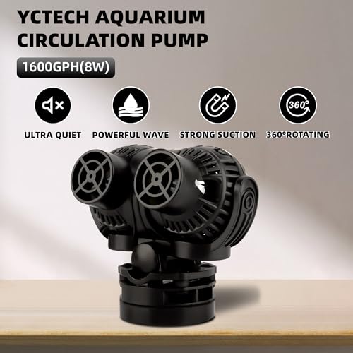 YCTECH Aquarium Wave Maker Pump: 8W 1600GPH 360°Adjustable Power Head Fish Tank Circulation Pump with Magnet Suction Base ...