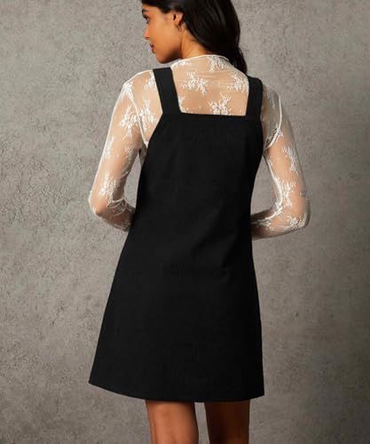 Navneet Corduroy Overall Dress for Women V Neck Sleeveless Pinafore Jumper Mini Dress with Pockets