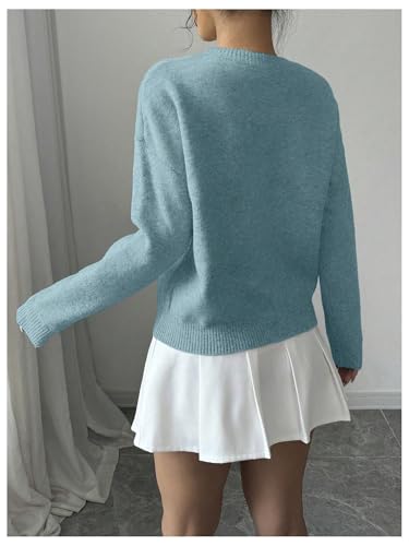 RoseSeek Women's 3D Floral Appliques Crewneck Sweaters Long Sleeve Drop Shoulder Pullovers Elegant Knit Tops