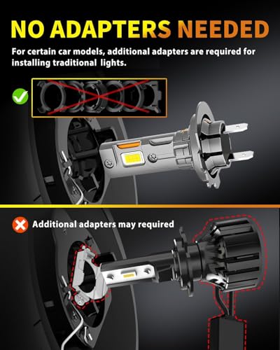 Termitor Latest H7/H7LL Bulbs, 50,000LM 900% Brightness, 6500K White Super Bright, 1:1 Halogen Size, 6500 Cool White H7 Fo...
