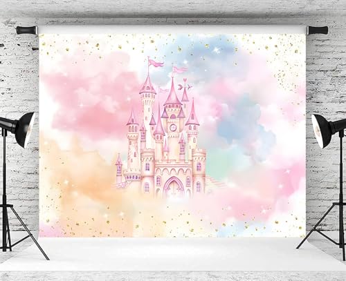 5x3ft Princess Castle Backdrop for Girl Birthday Pastel Rainbow Pink Castle Photography Background Birthday Baby Shower Pa...