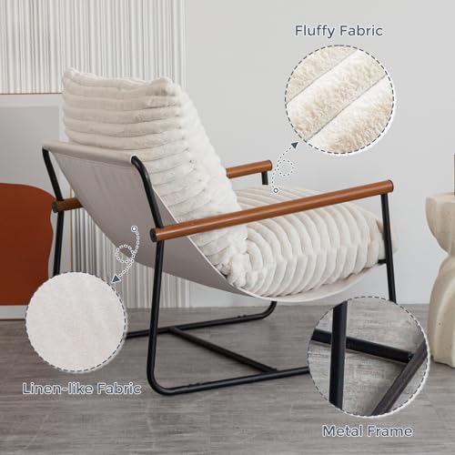 MAXYOYO Accent Chair, Sherpa Arm Chair for Living Room, Mid Century Modern Accent Chairs, Boucle Reading Bedroom Chair, Te...