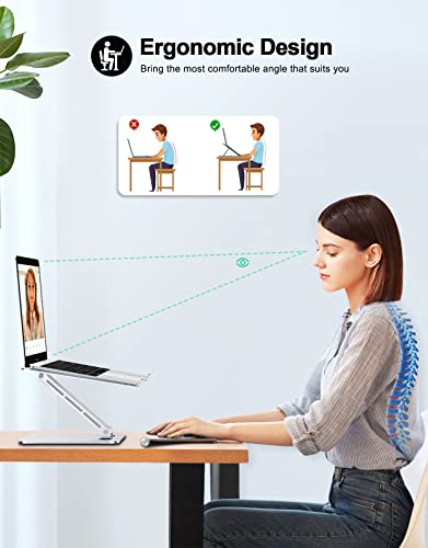 RIWUCT Foldable Laptop Stand, Height Adjustable Ergonomic Computer Stand for Desk, Aluminum Portable Laptop Lecterns Riser...