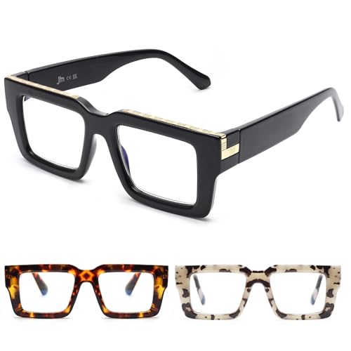 JM 3 Pack Oprah Style Reading Glasses for Women Men, Fashion Square Blue Light Blocking Readers
