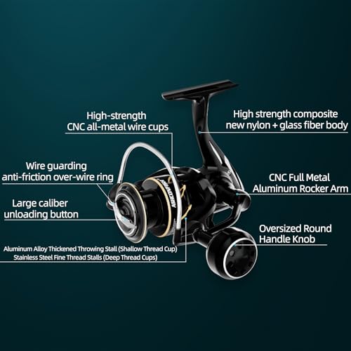 Ashconfish DF Series Spinning Reel Saltwater & Freshwater Fishing Reel, Lightweight Nylon/Fiberglass Frame, 7+1BB, 5.2:1 G...