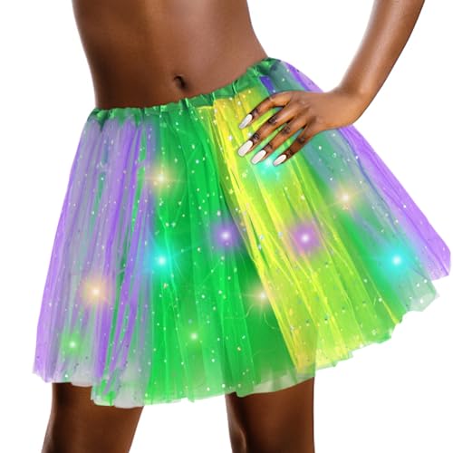 Women's LED Tutu Skirt Light Up Tutus Sparkle Skirts Layered Tulle Ballet Dance Skirt for Halloween Party Carnival Costume