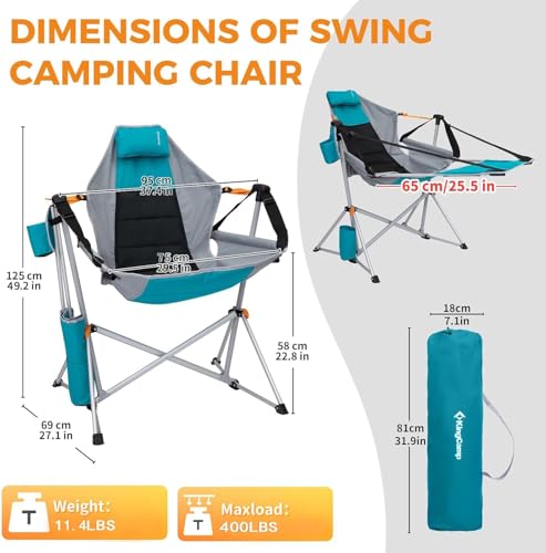 KingCamp Hammock Chair with Footrest, Swinging Portable Folding Camping Chairs for Adults MAX 400lbs Heavy Duty Foldable O...