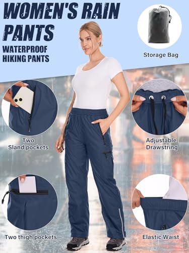 Women's Rain Pants Waterproof Hiking Pants Windproof Lightweight Over Pants Outdoor for Golf Fishing Cycling #2089