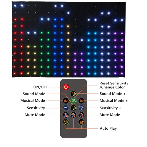 KHXED DJ Stage Light Pro 6.5x9.8ft LED Motion Drape Sound-Activated Rhythm Lights with Remote, 150+ Music Motion Effects f...