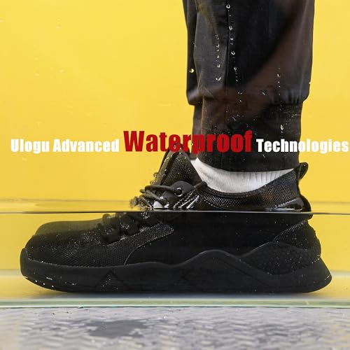 ulogu Waterproof Non Slip Shoes for Men Women Work Sneakers Food Service Water Resistant Slip on Walking Shoes Black