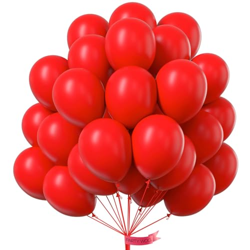 PartyWoo Red Balloons 100 pcs 10 Inch Matte Red Latex Helium Balloons for Graduation Wedding Independence Day Valentine's ...