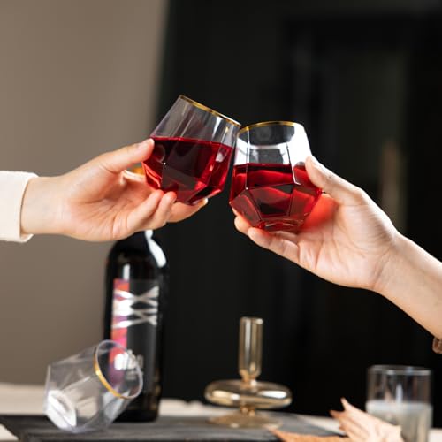 Lullaby 40pcs Plastic Wine Glasses with Gold Rim, 12oz Clear Disposable Wine Cups for Champagne Whiskey Cocktail, Perfect ...