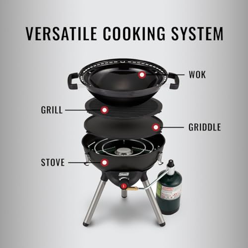 Coleman 4-in-1 Portable Propane Grill with 4 Cooking Attachments, Grill/Stove/Griddle/Wok with 7000 BTUs of Power for Gril...