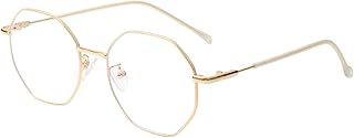 JOVAKIT Polygon Blue Light Blocking Glasses for Women Men Vintage Octagon Square Non-prescription Metal Eyeglasses