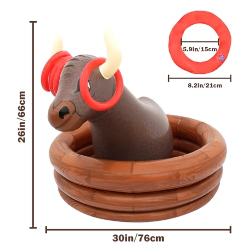 Inflatable Water Bull Ice Bucket with Rings Toss,Bull Cooler Beverage Serving Container Christmas Decorations Party Suppli...