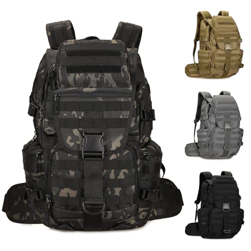 HRTACPAG 50L Military Tactical Backpack Molle Rucksack Large Army 3 Day Assault Pack Heavy Duty Backpack for Men (Black Camo)