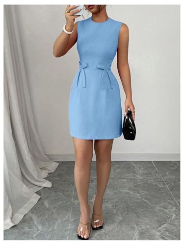 SOLY HUX Women's Summer Bow Mini Dress Crew Neck Sleeveless Elegant A Line Party Dresses