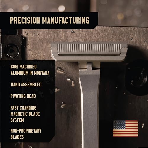 Proof Benchmark Single Blade Razor CNC Machined Aluminum Metal - Made in USA - Pivoting Head for a Smooth & Comfortable Shave - Easy Blade Replacement - Durable Design with Grooved Cap & Leather Case