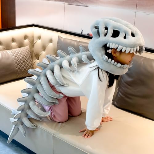 JingDan Wearable Dinosaur Skeleton Spinosaurus Plush Dino Outfit,3D Dinosaur Skeleton Capes Plush Skulls,Halloween Costume...