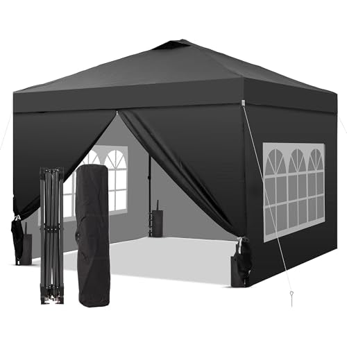 GDY 10x10 Pop Up Canopy Tent with 4 Sidewalls, Easy Set up with One Push Lift Outdoor Silver Coated Beach Gazebos, Carpas ...