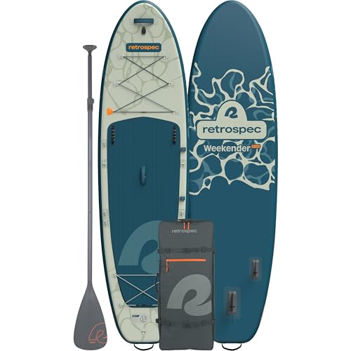 Retrospec Weekender Plus 10' Inflatable Stand Up Paddleboard Double Layer PVC iSUP Bundle w/Carrying case, 3 Piece Adjusta...